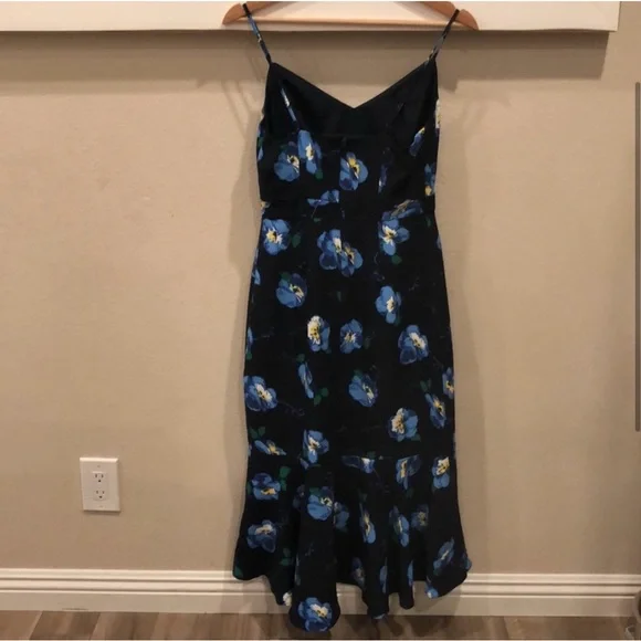 Banana Republic Navy Blue Pansies Floral Midi Dress - Picture 9 of 9